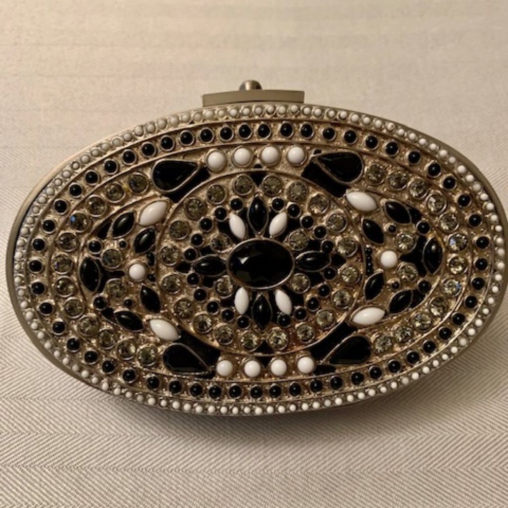 Moo Roo Jeweled L'Opera Crystal Minaudiere Signed Evening Bag